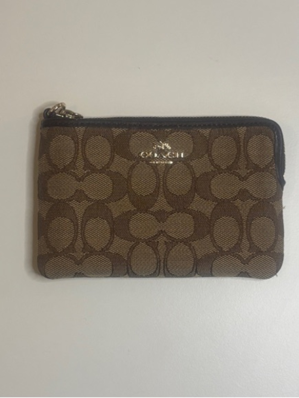 Coach Brown Signature Zip Card Case Wallet